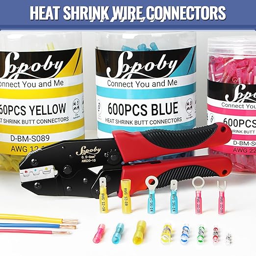Sopoby 600PCS Heat Shrink Butt Connectors Blue 16-14 AWG-Tinned Red Copper Marine Grade Butt Connectors - Wire Splice Connectors- Waterproof Electrical Connectors for Marine,Boat,Stereo