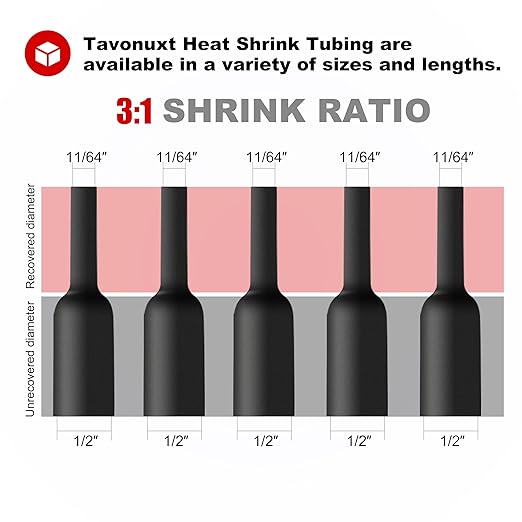 1/2" 100ft 3:1 Heat Shrink Tubing with Adhesive Lining - Marine Grade, Ideal for Home, Automotive, and Industrial Use - Black