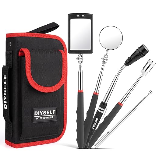 DIYSELF Telescoping Magnetic Pickup Tool, Flexible LED Magnetic Pickup Tool with 360 Swivel Adjustable Inspection Mirror, Telescoping Magnet for Men, Great Gifts for Dad, Husband, 5-in-1 Set