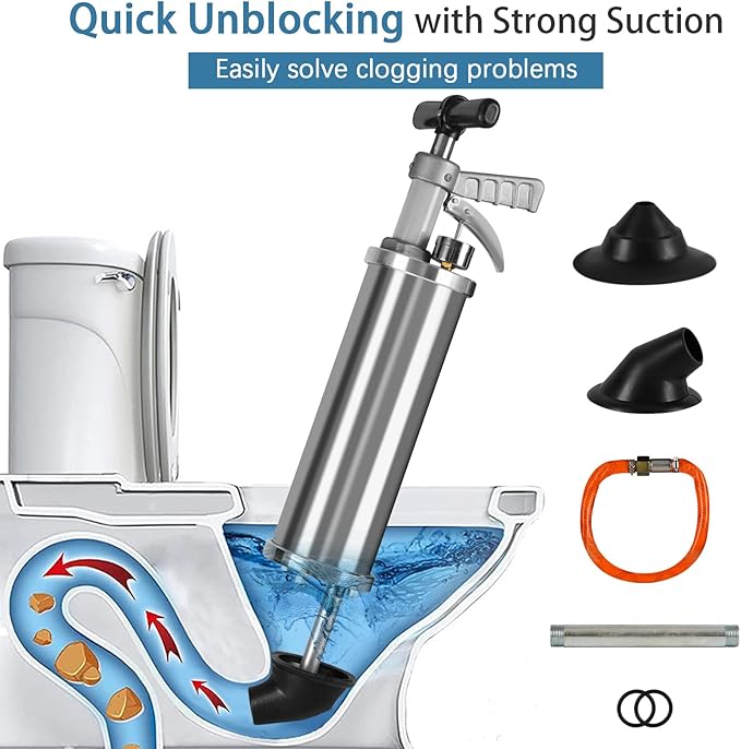 Portable High Pressure Kinetic Toilet Plunger Air Drain Blaster Pump for Bath Toilets Bathroom Shower Kitchen Clogged Pipe