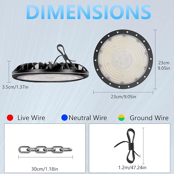loyal 100W UFO High Bay Light 4 Packs, 10000LM LED High Bays Shop Lights, 6000K Daylight Bay Lighting with 1.2M Cable US Plug, Commercial High Bay or Warehouse Workshop Garage Factory