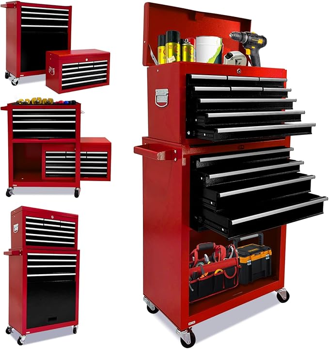 Rolling Tool Chest,13-drawer Tool Box Organizer with Wheels,Large Tool Storage Cabinet with Sliding Drawers,High Capacity Tool Chest with Locking System (Red＆Black)