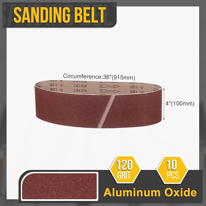4 x 36 Inch Sanding Belt, 10 Pcs 120 Grit Knife Sharpener Belts Work Sharpening for Belt Sander Knife Carving Tool Metal Working