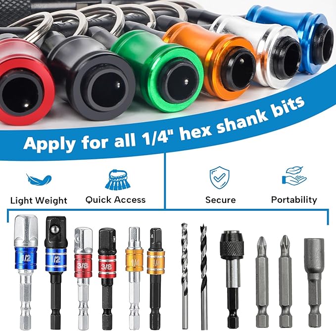 12PCS Bit Holders 1/4 Socket, Hex Shank Screwdriver Bit Holder for Impact Driver Drill Bit Keychain Extension Bar Quick Release Easy Change, Screwdriver Bit Holders for Tools & Home Improvement Gift