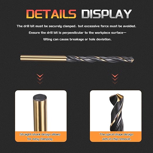 Drill Bit, 5mm Cutting Diameter, 4341 HSS Gold and Black 118° Cutting Angle Number Jobber Bits - (Applications: for Drilling Soft Metal Plastic Wood), 10-Pieces