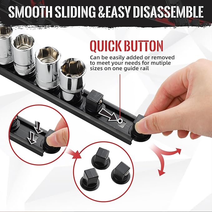 Magnetic Socket Organizer - 6-Piece Heavy Duty Aluminum Socket Holder with 80 Clips for 1/2, 3/8, 1/4-Inch (Black & Blue)