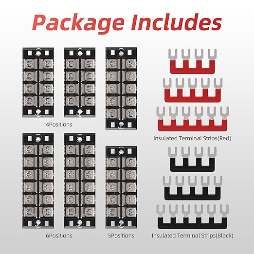 APIELE 25A Screw Terminal Block 4/5/6 Position Dual Row Covered 600V Pre-Insulated Terminal Barrier Strips (6PCS 25A 4P/5P/6P+6PCS Wiring Strips)