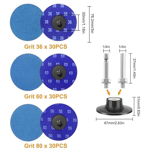 SUNJOYCO 90PCS 3 Inch Quick Change Grinding Discs, Zirconia Die Grinder Sanding Discs, Roll Lock Abrasive Disc with 1/4 Inch Shank, Surface Conditioning Disc, 36 60 80 Grit