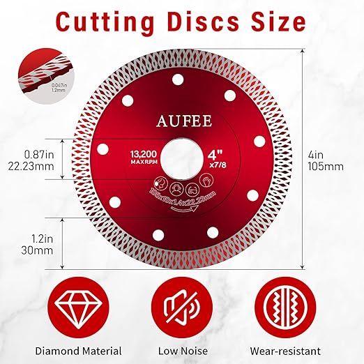 5 Pcs Diamond Saw Blades, 4'' Tile Cutting Blades for Angle Grinder, Glass Cutting Disc Grinder Blades for Cutting Porcelain Ceramic Granite Marble (Red)