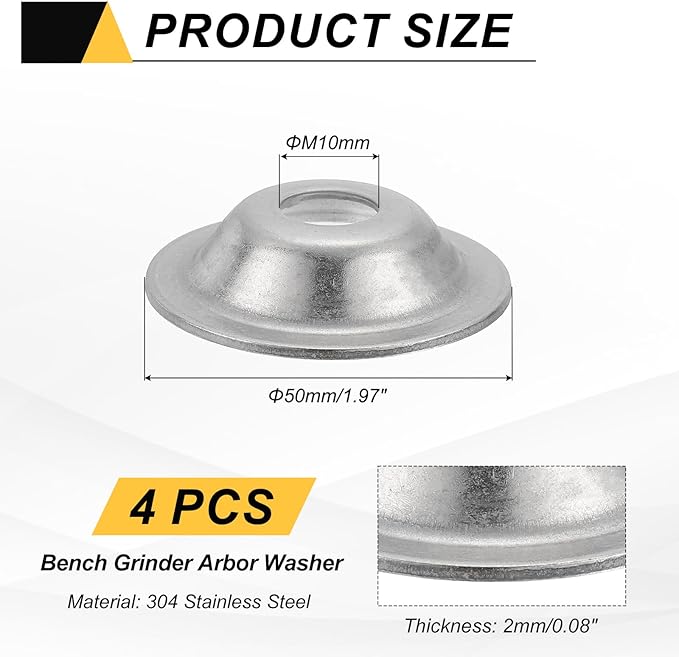 MECCANIXITY 4 Pcs M12 Arbor Washer, 2x50mm 304 Stainless Steel Bench Grinder Arbor Washer for Bench Grinder Polisher Wire Wheel Buffing, Silver