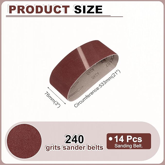 HARFINGTON 3 x 21 Inch Sanding Belts, 12 Pcs 240 Grits Aluminum Oxide Abrasive Belt Sander File Belt for Woodworking, Metal Polishing, Knife Sharpener