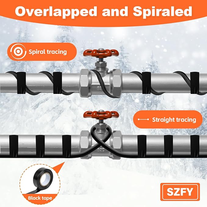 24FT Heat Tape for Water Pipes, -40°F Deicing Cable,Pipe Heating Cables for Roof,Gutter，Farm，Freeze Protetion Heat Trace Cable, Heated Water Hose,Plumbing Fixtures,120V 5W/FT