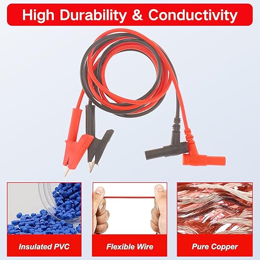 4PCS Banana Plug to Alligator Clip Lead Cable, 3.3ft / 1m Multimeter Test Leads, 1000V 15A Soft Silicone Electronic Test Lead for Multimeter Electrical Testing