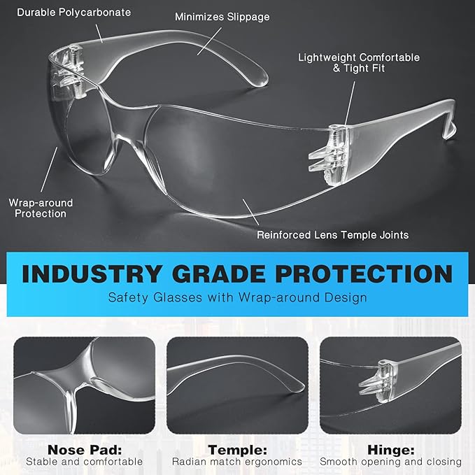 WFEANG Transparently Safety Glasses 100 Pair Protective Eyewear for Men Women, ANSI Z87.1 Scratch & Impact Resistant Eye Protection for Work, Lab, Construction (50pack Clear + 50pack Grey)