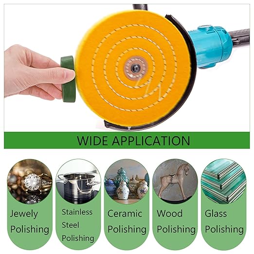 Hedume 7 Pcs 6" Polishing Wheels Kit for Bench Grinder, 1/2" Arbor Hole 2 White Cotton Polish Wheel(70Ply), 1 Yellow Cotton Wheel(42Ply), 1 Soft Flannel Buffing Wheel(30Ply), 3 Polishing Compound Set