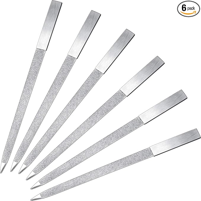 Mudder 6 Pieces Diamond Nail File Stainless Steel Double Side Nail File Metal Buffer Women Men Fingernails Toenails Manicure for Salon and Home, Silver(7 Inch)