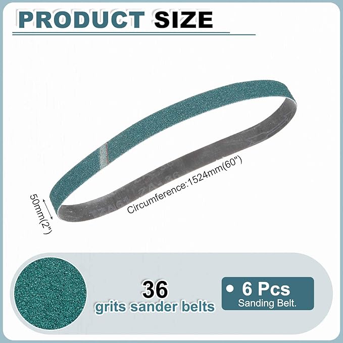 HARFINGTON 2 x 60 Inch Sanding Belts, 6 Pcs 36 Grit Zirconia Abrasive Belt Sander File Belt for Woodworking, Metal Polishing, Knife Sharpener