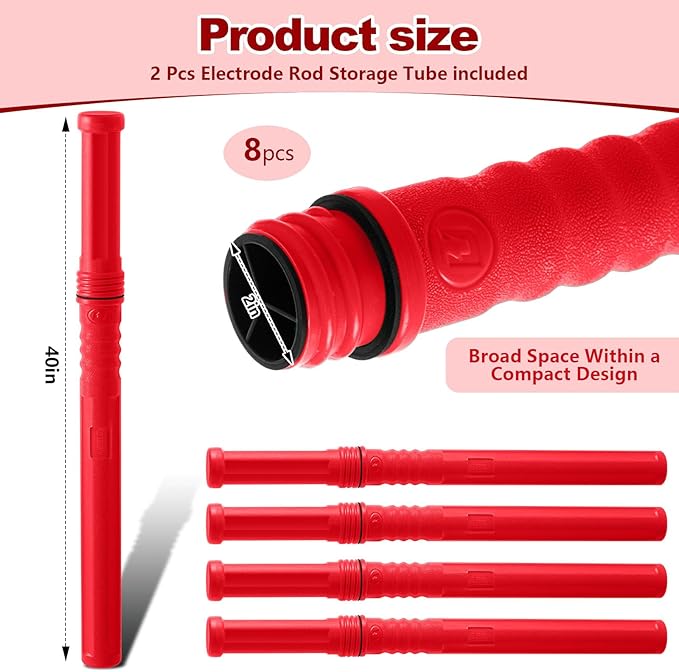 Tandefio 8 Pcs Welding Rod Storage Tube 40 Inch Tig Rod Storage Canisters Welding Electrode Holder Airproof Waterproof Container(Red)