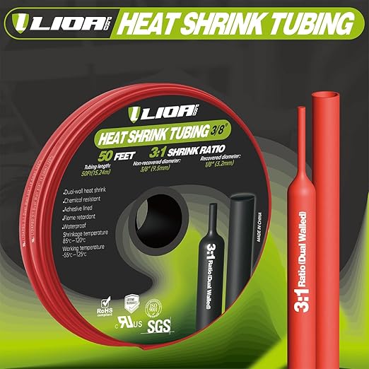 Adhesive Lined Marine Grade 3:1 Heat Shrink Tubing for Automotive and Industrial Use Durable Heat Shrink Tubing Provides Excellent Protection and Insulation Suitable,1/8'' Red