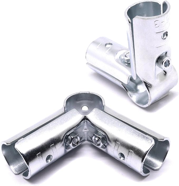 90 Degree Pipe Connector Tee Clamp Fittings, Steel Connection Clamps Set with Small Wrench （2set, 25mm）