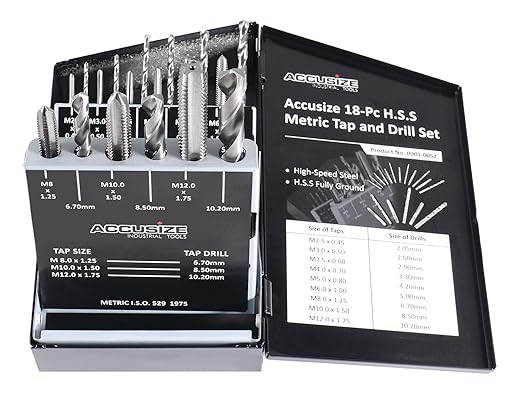 Accusize Industrial Tools Metric 18 Pc H.S.S. Tap and Drill Set, 5 Sets, 0001-0052x5