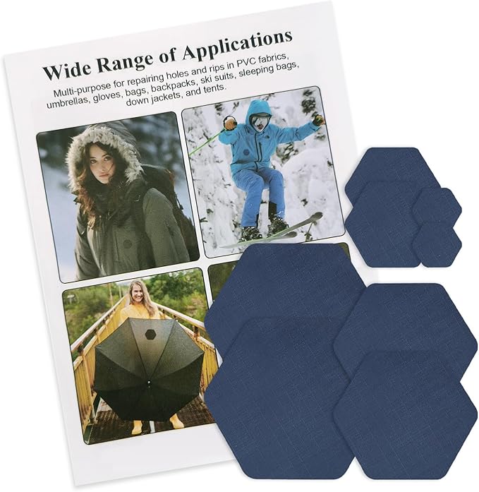 J.CARP 8PCS Nylon Repair Patches, Self Adhesive & Waterproof Patches, Nylon Repair Patches for Down Jacket, Clothing, Holes, Tents, Sleeping Bags, Umbrella, Etc(Blue)