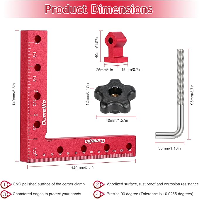 90 Degree Positioning Squares, Right Angle Clamps for Woodworking 5.5" x 5.5"(14 x 14cm), Aluminum Alloy Corner Clamps, Clamping Squares Tool for Picture Frame Box Cabinets Drawers (4 Pack)