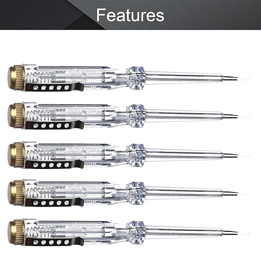 Fielect 5pcs Test Screwdriver, Voltage Detector Pen Light Circuit Tester Electric Test Pen Screwdriver Neon Tube AC/DC 100-500V Clear