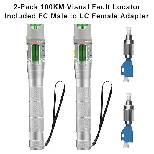 2PCS 100KM Visual Fault Locator for Fiber Optic Cable, High-Power VFL Tester with FC/ST/SC/LC Support, Long-Range Fault Finder & Light Pen Tool for FTTH, Telecom, Datacenter, OTDR, Industrial Network