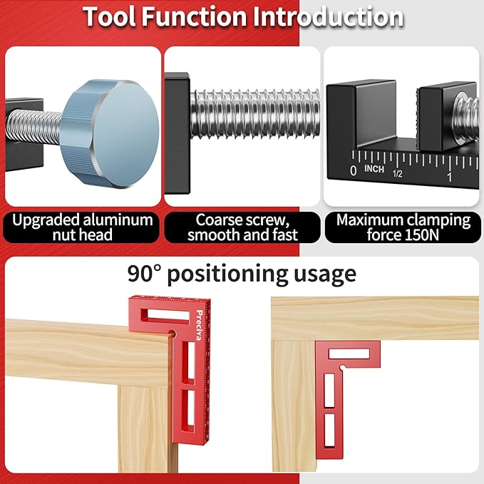 Preciva Corner Clamp for Woodworking, 90 Degree Right Angle Clamp, Aluminum Alloy Positioning Squares for Picture Frames, Cabinets, Drawers Boxes