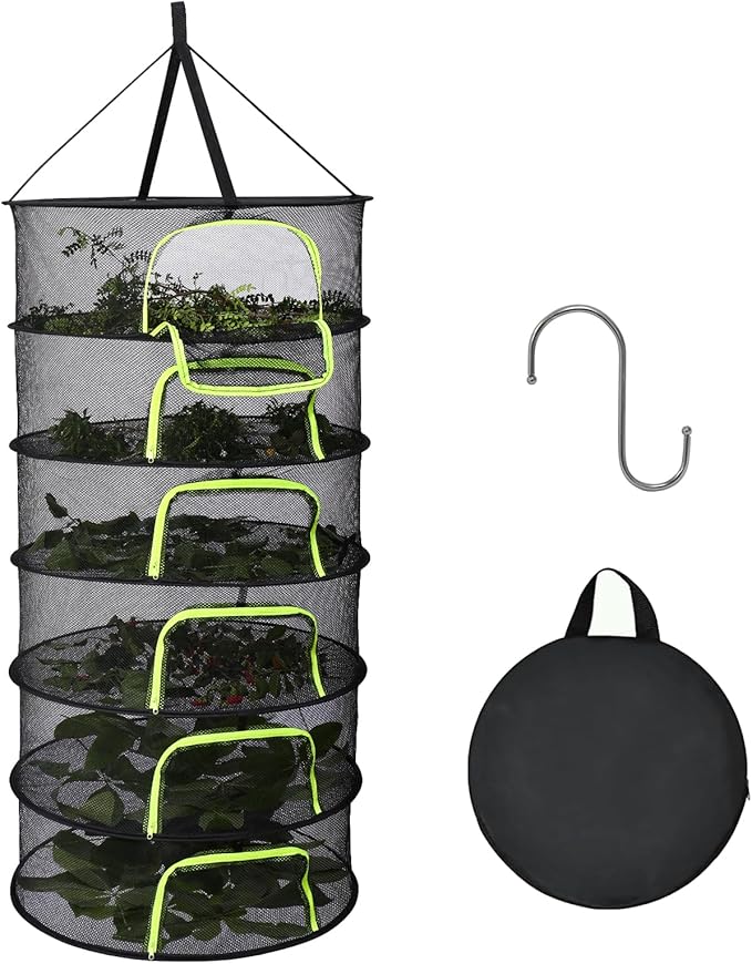 LUKETURE 6-Layer Herb Drying Rack Hanging Mesh Net,Windproof Drying Rack w/U-Zipper Design & Hook - Foldable & Collapsible for Plants, Herbs, Flowers, Fish, Clothes | Save Space | Natural Drying