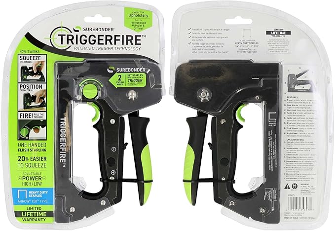 Surebonder TRIGGERFIRE Heavy Duty Narrow Crown Staple Gun with Trigger Mode - Upholstery, DIY, Wood - Uses Surebonder #4 or Arrow T50 Staples - Tool Only (5625)