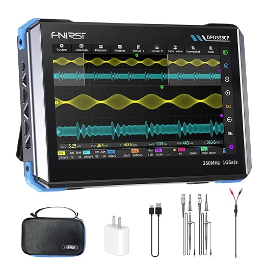 FNRSI DPOS350P 4-in-1 Oscilloscope, 350MHz Digital Phosphor Scope + 50MHz Signal Generator + 350MHz Spectrum Analyzer + 50MHz FRA, 1GSa/s, 7" Touchscreen, Portable Lab Analyzer with Fast Charging