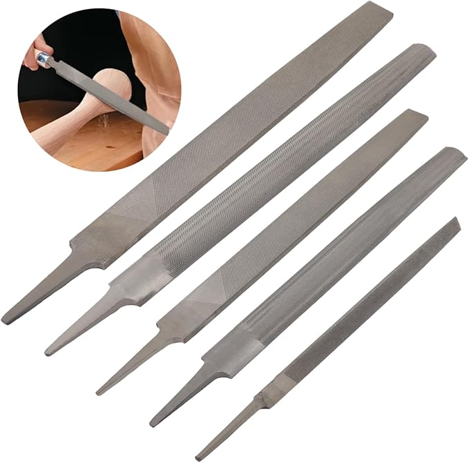 5 PCS Metal Files Set, Steel Hand File Kit, Triangular Flat Half-Round Files, T12 High Carbon Steel File for Woodworking, Metalworking, Jewelry, Plastic, DIY, Repair