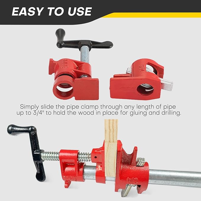 Wood Gluing Pipe Clamp Set | 3/4" Heavy Duty Woodworking Cast Iron Pipe Clamps Quick Release Pipe Wood Clamps (8 Pack, 3/4")