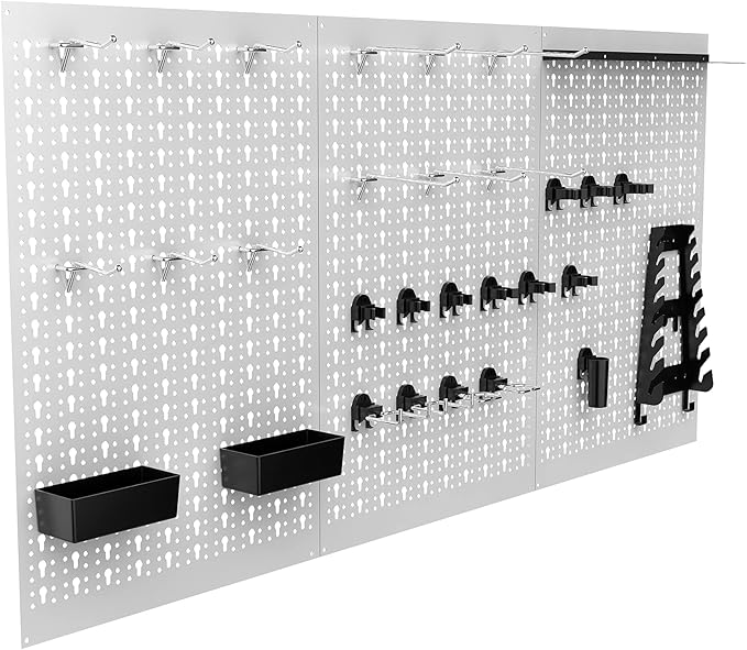 TORACK 3Pcs Metal Pegboard Panels(16x24 inch) for Wall Garage Utility Tools Storage Pegboard for Workbench, Modular Peg Board Tool Organizer Board Kit(Pack of 3, Grey)