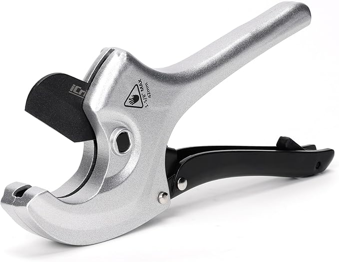 iCrimp PVC Pipe Cutter Cuts up to 1-5/8", Heavy-Duty Aluminum Ratchet Pipe Cutter Tool, Easy One-hand Operation Tube Cutter, PEX Cutting Tool for PEX, PVC, Platic Hose and Plumbing Pipe