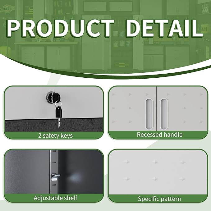 Garage Wall Cabinet Metal Storage Cabinet with Lock Wall Mounted Heavy Duty Steel Tool Cabinet with Doors and Shelf Hanging Cabinets for Garage Warehouse Bathroom Kitchen,Assembly Required