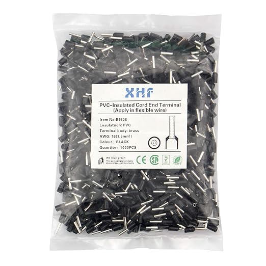 XHF 1000 PCS AWG 16/1.5mm² Wire Ferrules Insulated Copper Crimp Connectors, Crimp Pin Cord End Terminals Black