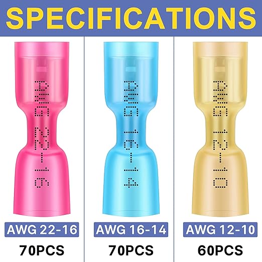 haisstronica 200PCS Heat Shrink Female Spade Connectors, 22-10 AWG Tinned Copper Crimp Terminals, Quick Disconnect Wire Connectors for Automotive Marine