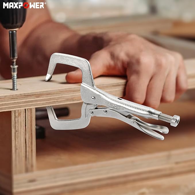 MAXPOWER 11-inch Locking C Clamp, Heavy Duty C-Clamp Locking Pliers with Regular Tips for Welding