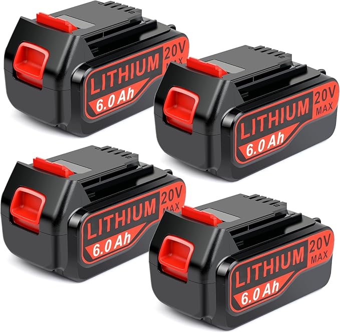 ARyee 4-Pack LBXR20 6.0Ah 20V Replace for Black and Decker 20V Battery Max LB20 LBX20 LBXR2020 LBX4020 LB2X4020 LBXR20-OPE LBX4020 LST220 Cordless Power Tools