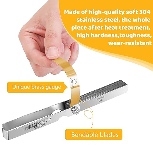 32 Blades Stainless Steel Feeler Gauge, Metric and Imperial Gap Measuring Tool Width and Thickness Feeler Gage Gauge for Spark Plug, Valve Adjustment Tool, 0.04-0.88 mm (0.0015-0.035 Inch)