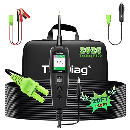 Power Circuit Probe Kit, Topdiag P100 Car Circuit Tester, 12-24V Automotive Electrical Tool, AC/DC Resistance Circuit Detector with 40FT Extension Cable, Trailer Truck Voltage Current Detector