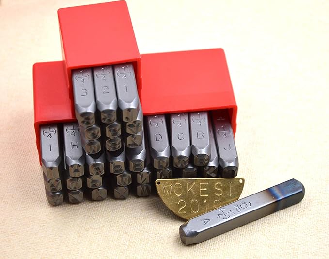 36pcs Heavy Duty Steel Stamp Uppercase Letters and Number 1/4" 6mm Hand Stamping Character Mark Code Alphabet Punch Kit for Hardware Mold Metal Plate Leather Tag Keys Golf