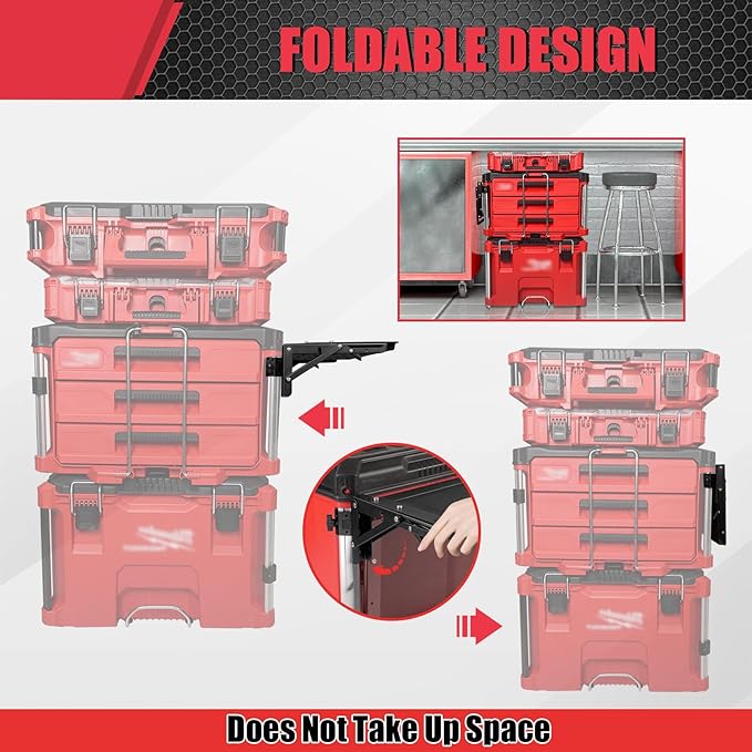 Folding Magnetic Side Table Compatible with Milwaukee Packout Toolbox – No-Drill Packout Accessories & Organizer with Magnetic Tool Tray