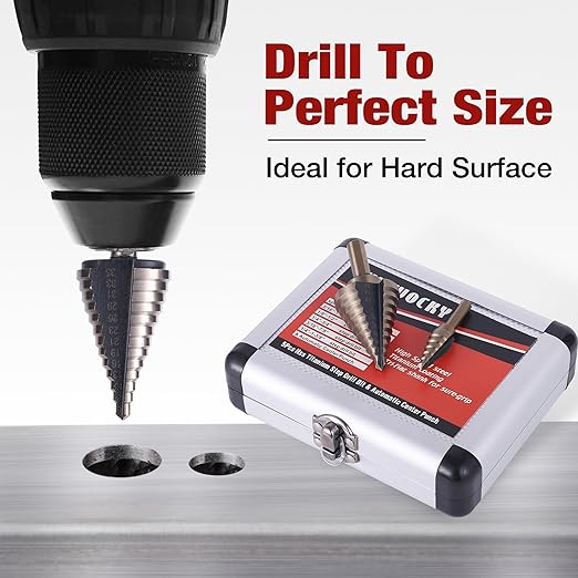 Step Drill Bits, 5PCS (44 Sizes) Metric HSS Step Unibit Drill Bit Set with Aluminum Case, Double Cutting Blades, High-Speed Steel, Multiple Hole Stepped Up Bits for DIY Lovers