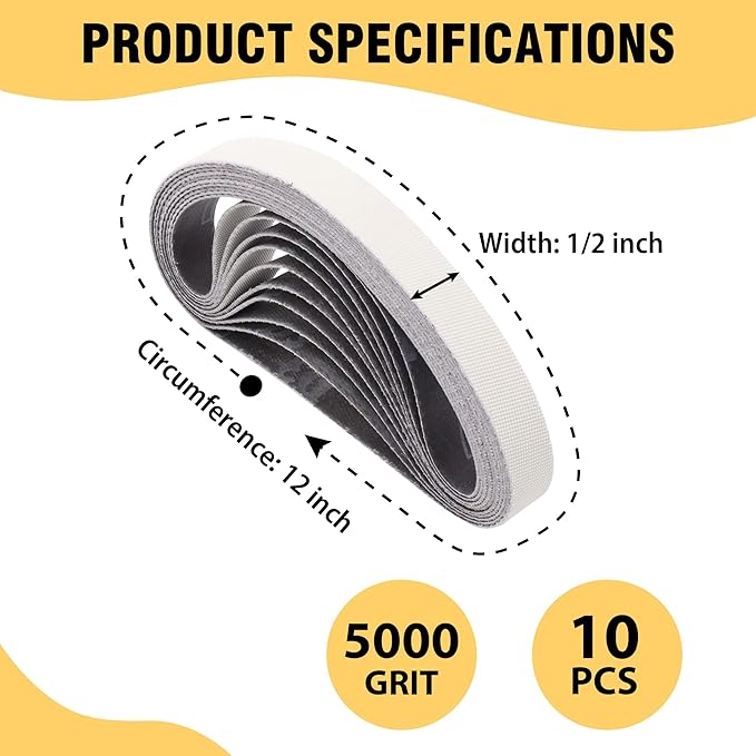 1/2 x 12 Inch Knife Sharpener Sanding Belts for Work Sharp, 5000 Ultra Fine Grit Replacement Sharpening Belt Kit for Official Work Sharp (WSKTS & WSKTS-KT/Mk.1 & Mk.2) Knife & Tool Sharpener, 10 Pcs