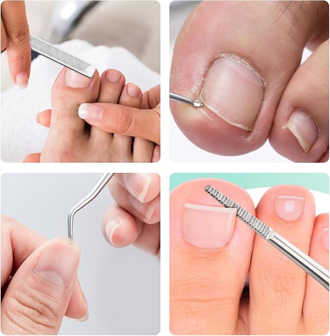 4pc Stainless Steel Nail File & Cuticle Pusher Set – Four-Sided Emery Nail File for Thick Nails, Durable Metal Manicure & Pedicure Tool, Portable Home & Travel Grooming Kit(5.12IN)