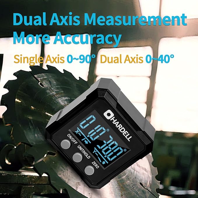 HARDELL Digital Angle Finder,Dual Axis 4X90° 0-40° Digital Angle Gauge With Magnetic Base, Relative Absolute Measuring Tool, Aluminum Alloy Auto-Rotation Protractor for Table Saw Tube Decoration DIYer